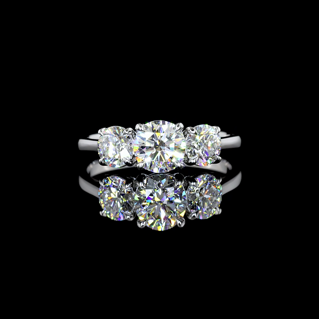 14K WHITE GOLD 3-STONE DIAMOND ENGAGEMENT BAND RING FOR WOMEN. TOTAL 1.5 CTW