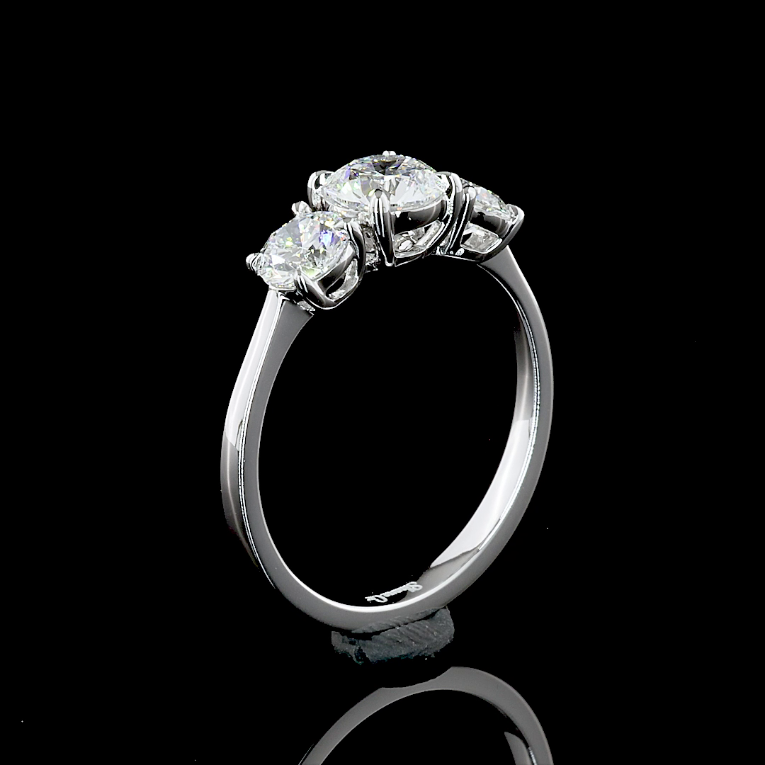 14K WHITE GOLD 3-STONE DIAMOND ENGAGEMENT BAND RING FOR WOMEN. TOTAL 1.5 CTW