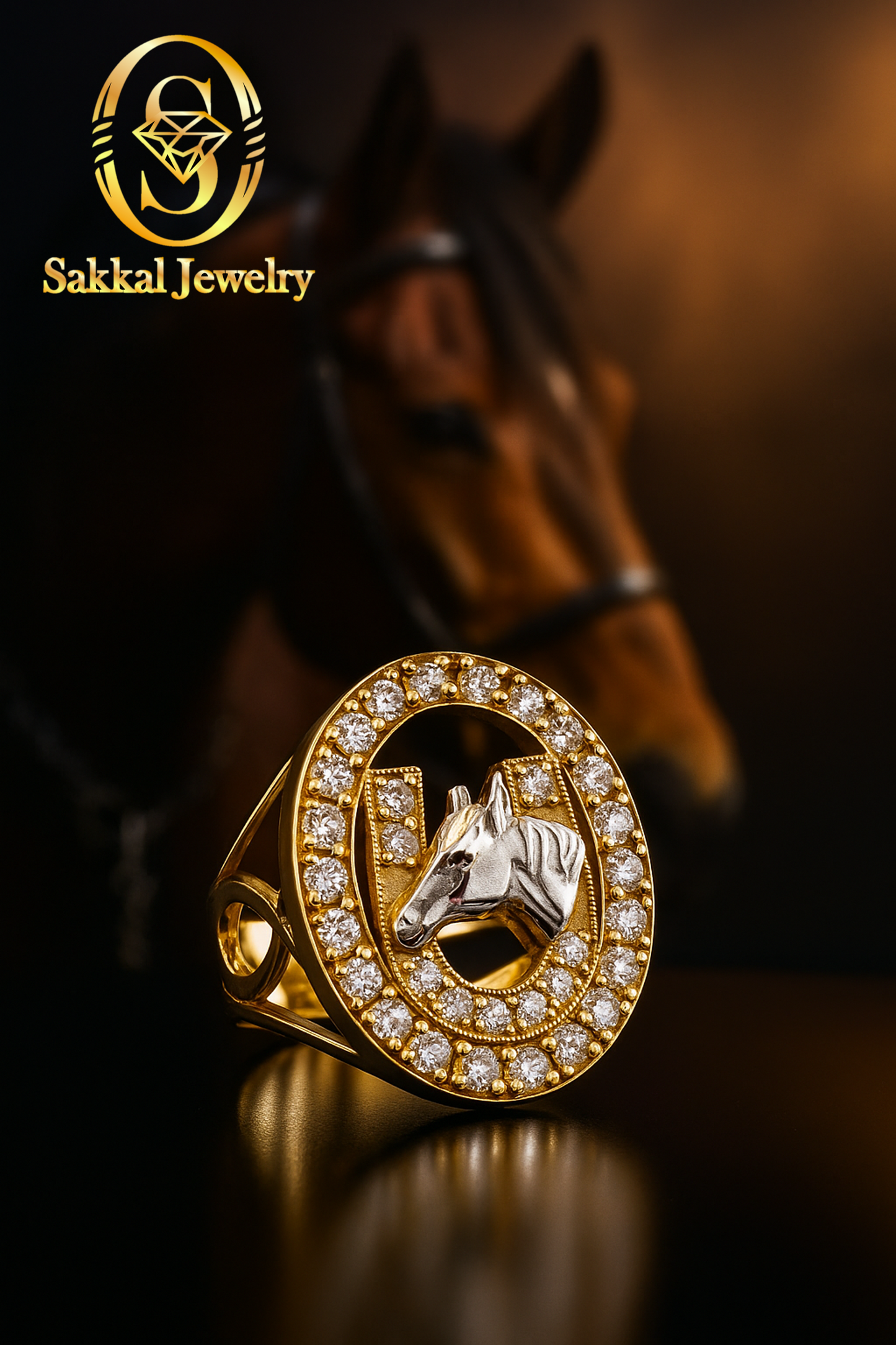 10K REAL GOLD HORSESHOE RING WITH ZIRCONIA